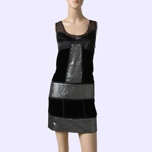 DIANE VON FURSTENBERG Black Velvet Silver Sequin Mini Dress